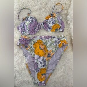 Cupshe Floral Bikini Set in Lavender and Peach